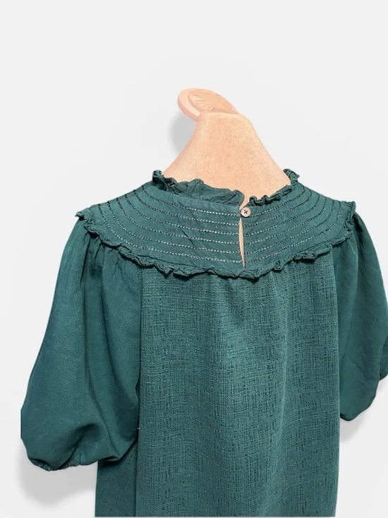 Anthropologie Current Air Smocked Collar Puff Sleeve Top in Deep Teal M - Picture 8 of 12